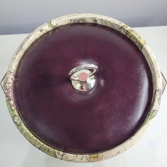 MCM World Map Ice Bucket 11" H x 8" Round Mid century Vintage Item - Picture 6 of 11